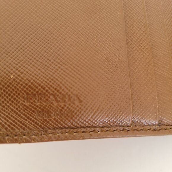 PRADA Leather Logo Wallet Small Bifold Brown Saffiano Compact Card Bill Coin - Picture 5 of 16